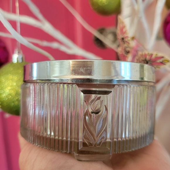 Vintage Other - Art Deco Powder Jar Vintage Dresser Jar Trinket Dish Floral Tulip ~ Pretty!